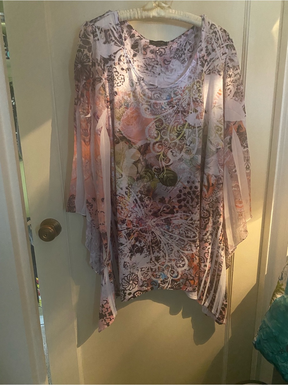 Boho Floral Print Pink Paisley Tunic Top